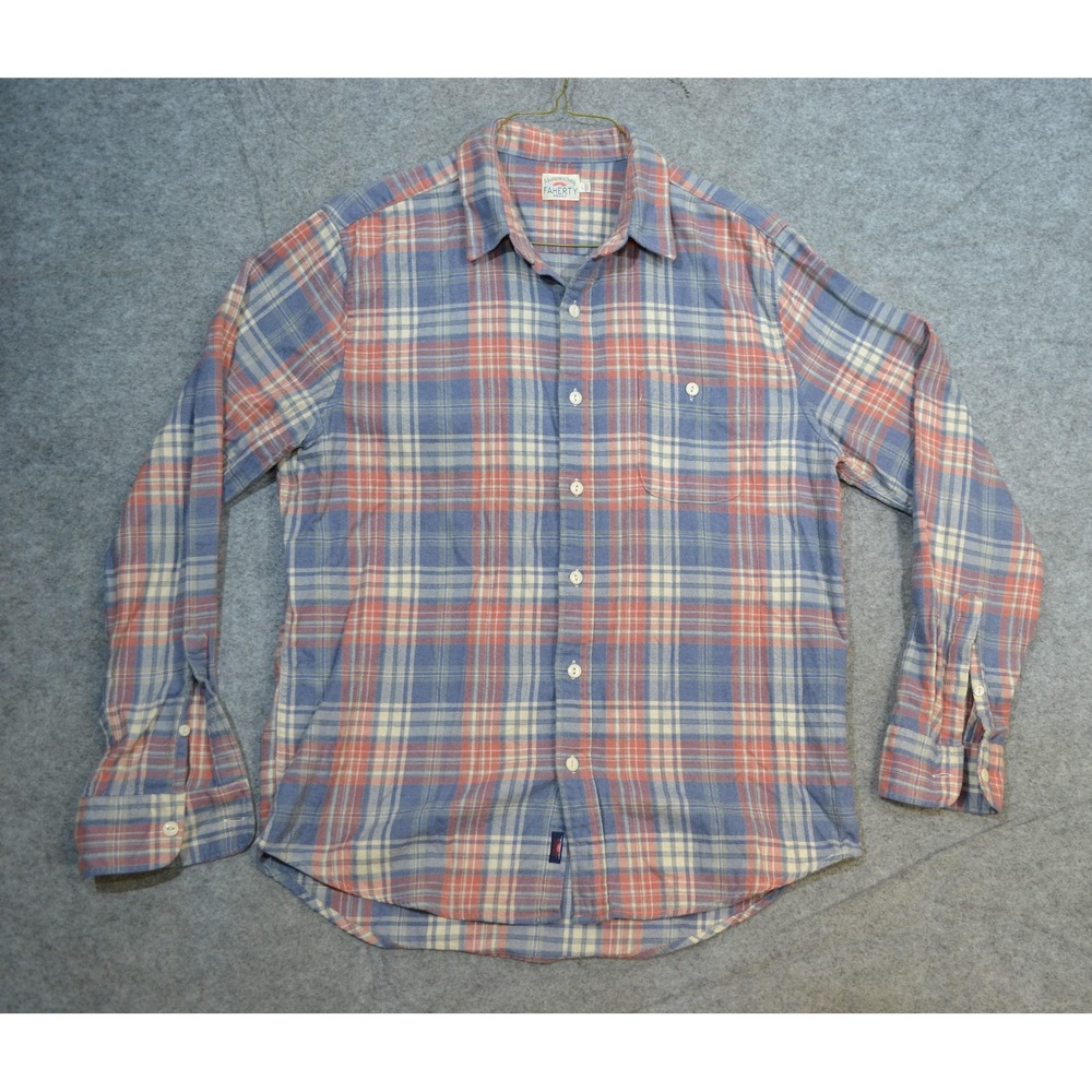 Faherty Shirt Mens L Blue Red Plaid Flannel Button Up Long Sleeve Soft Casual
